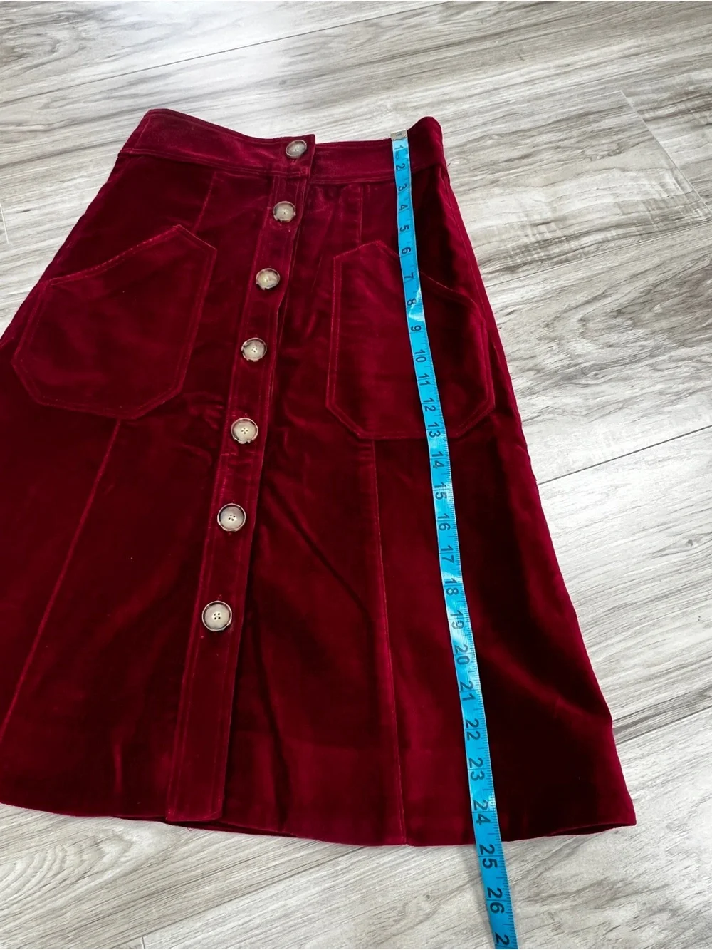 Emerson Fry Margot Button Front A line Red Velvet Skirt Size XS NWT
